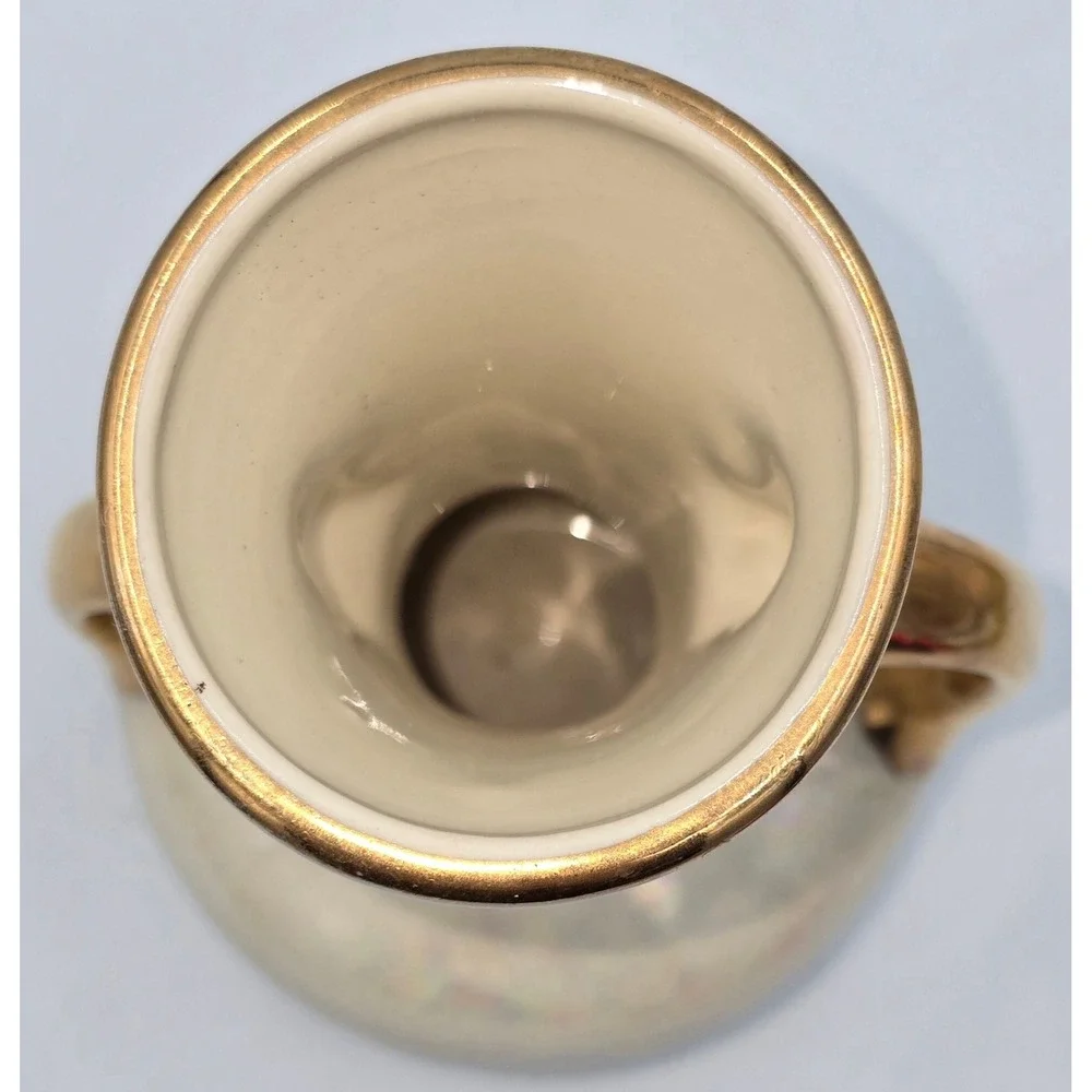 22KT Gold Trim Vintage Pearl China Co Iridescent Lusterware Vase Double Handlled